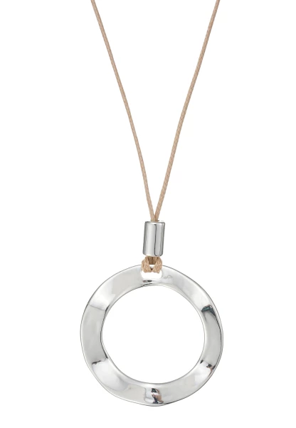 Leslii Lange Halskette Kreisanhänger Textilband Silber