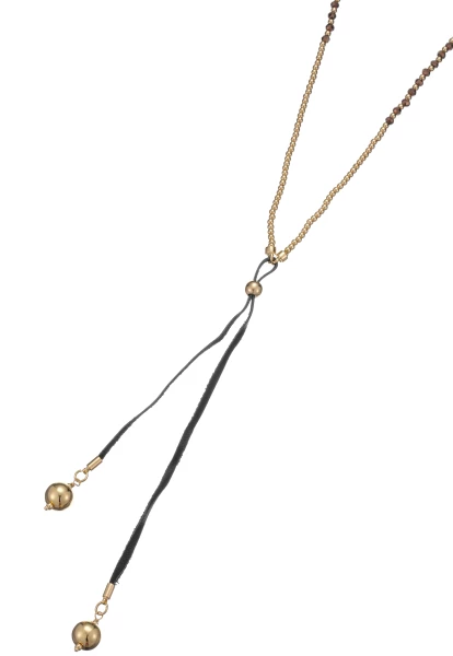 Leslii Lange Halskette Kristallperlen Und Lederlook Anhänger