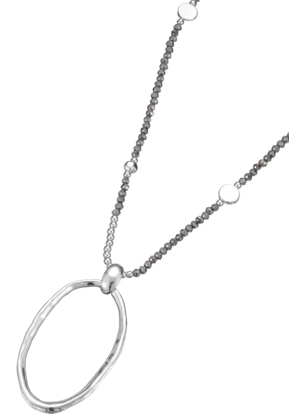 Leslii Lange Halskette Kristallsteine Grau Silber