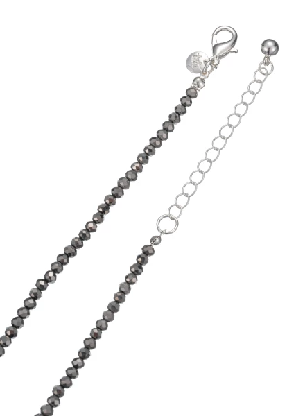 Leslii Lange Halskette Kristallsteine Grau Silber