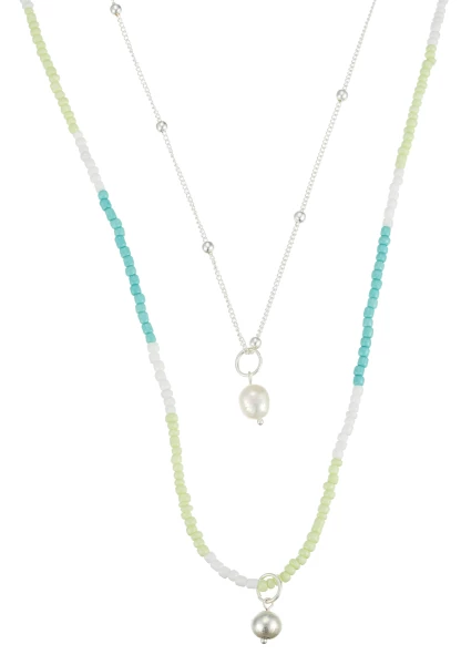 Leslii Lange Halskette Layering Glasperlen Türkis Grün