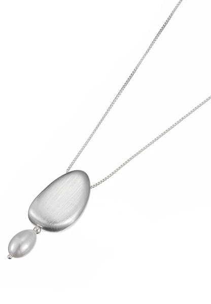 Leslii Lange Halskette Metallanhänger Perle Silber