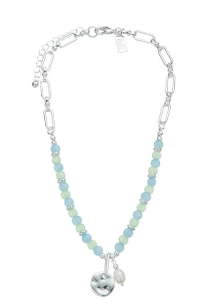 Leslii lange Halskette mit Glaskugeln Silber