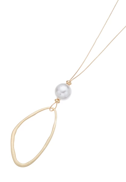 Leslii Lange Halskette Mit Ringanhänger Und Perle In Gold