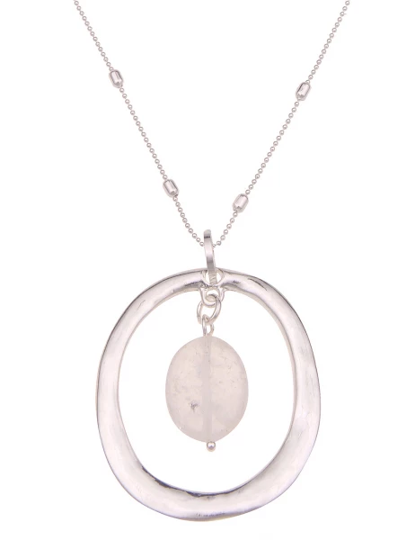 Leslii Lange Halskette Naturstein Oval In Silber Weiß