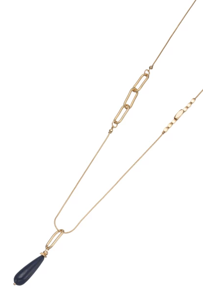 Leslii Lange Halskette Naturstein Tropfen Blau Gold