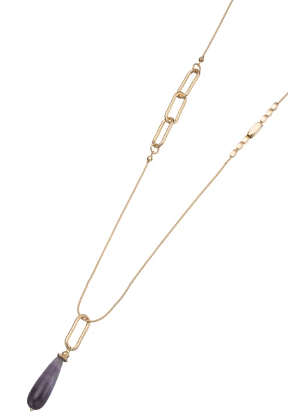 Leslii Lange Halskette Naturstein Tropfen Lila Gold
