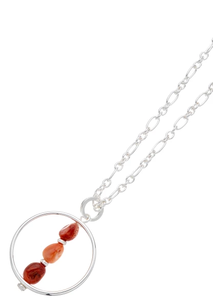 Leslii Lange Halskette Natursteine Rost Orange Rot