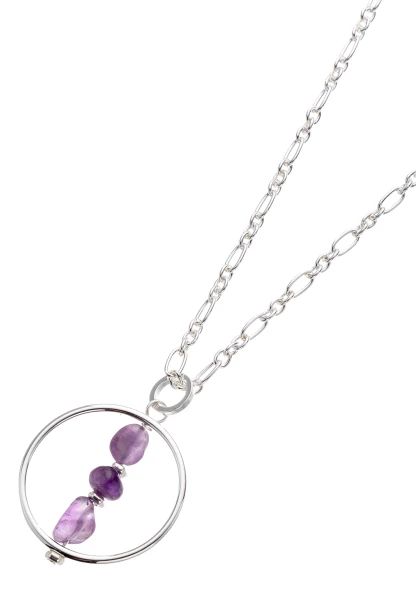 Leslii Lange Halskette Natursteine Silber Lila Purple