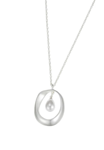 Leslii Lange Halskette Perlen Oval In Silber