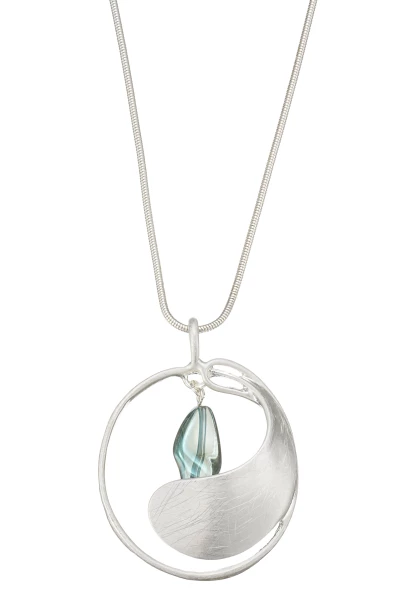 Leslii Lange Halskette Ring-Anhänger In Silber Blau