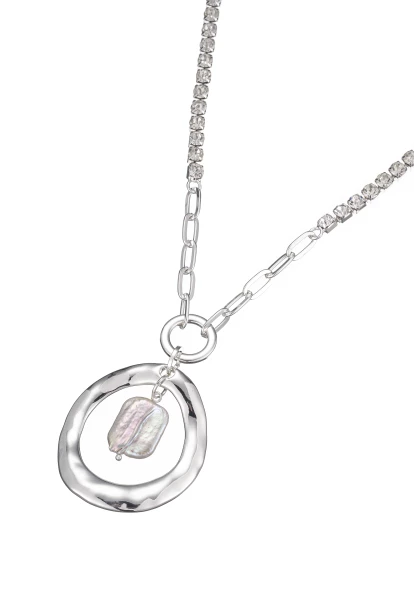 Leslii Lange Halskette Silber Gliedermix Süßwasserperle
