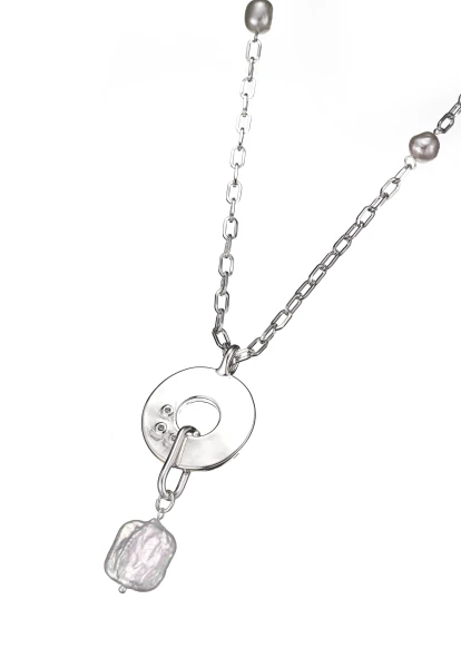 Leslii Lange Halskette Silber Ring Süßwasserperle