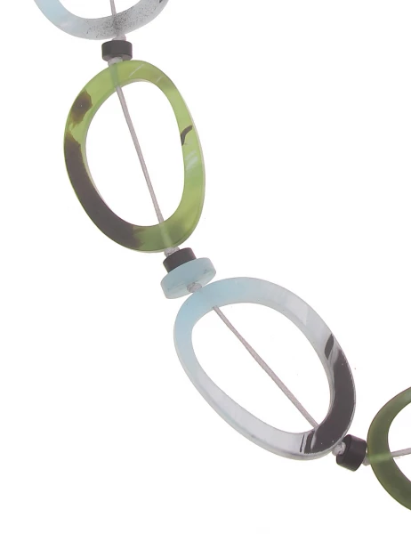 Leslii Lange Halskette Statement Ringe In Grau Blau Grün