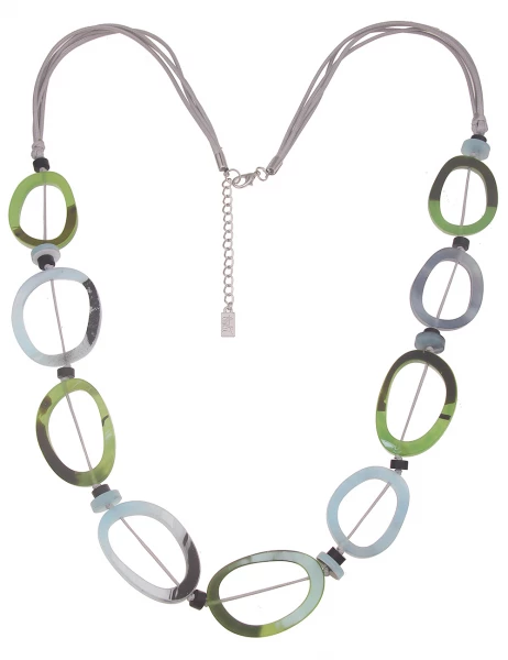 Leslii Lange Halskette Statement Ringe in Grau Blau Grün