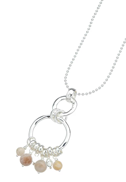 Leslii Lange Halskette Stein-Kugeln Silber Beige Braun