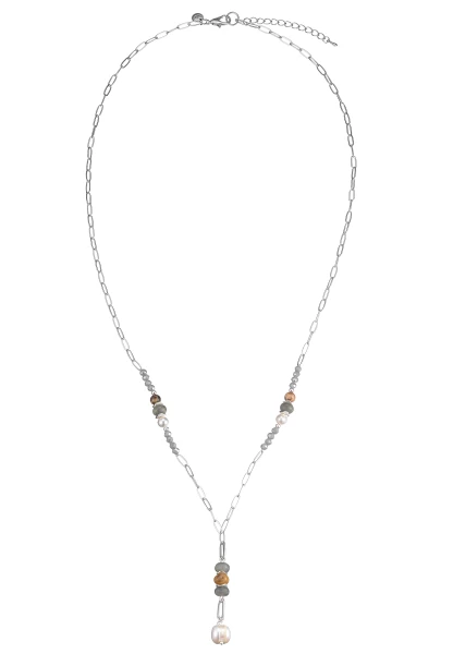 Leslii lange Halskette Steinperlen Süßwasserperle