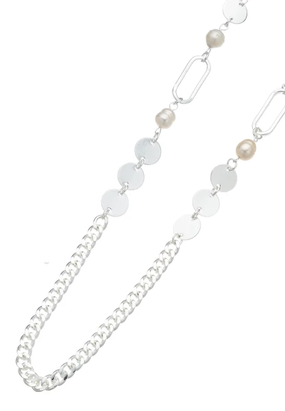 Leslii Lange Halskette Süßwasser-Perlen Silber Weiß