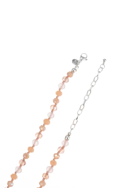 Leslii Lange Kette Herz Glasperlen Edelstahl Silber Beige