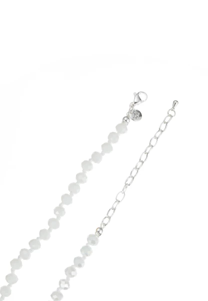 Leslii Lange Kette Herz Glasperlen Edelstahl Silber Weiß