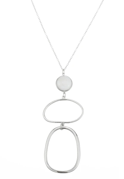 Leslii Lange Kette Oval Stein Edelstahl Silber