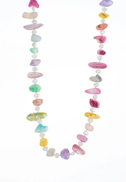 Leslii Lange Kette Perlmutt-Splitter Perlen Bunt