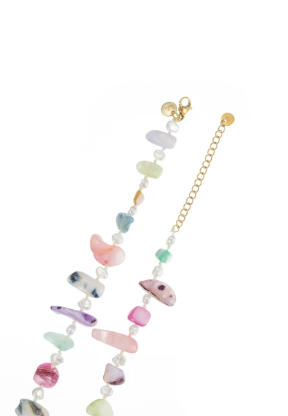 Leslii Lange Kette Perlmutt-Splitter Perlen Bunt