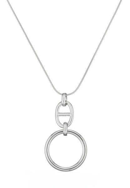 Leslii Lange Kette Ring Oval Edelstahl Silber