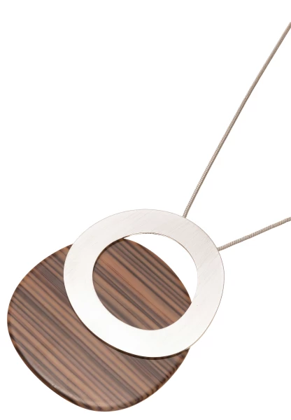 Leslii Lange Kette Steifen-Look Matt Silber Braun