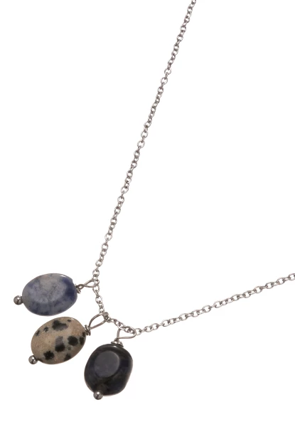 Leslii Lange Kette Stein Trio In Silber Schwarz