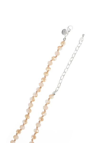 Leslii Lange Kette Tassel Glasperlen Edelstahl Silber Beige