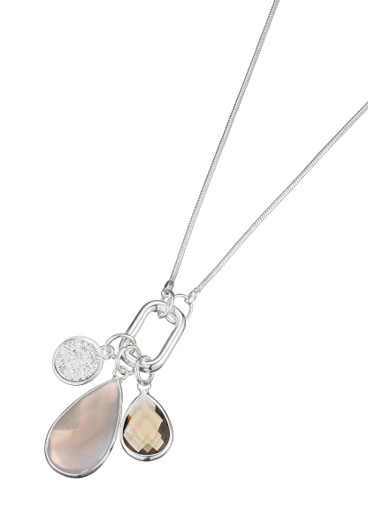 Leslii Lange Kette Tropfen-Anhänger Silber Braun
