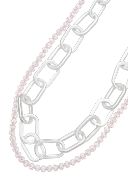 Leslii Layering Glieder-Kette Glasperlen Silber Beige