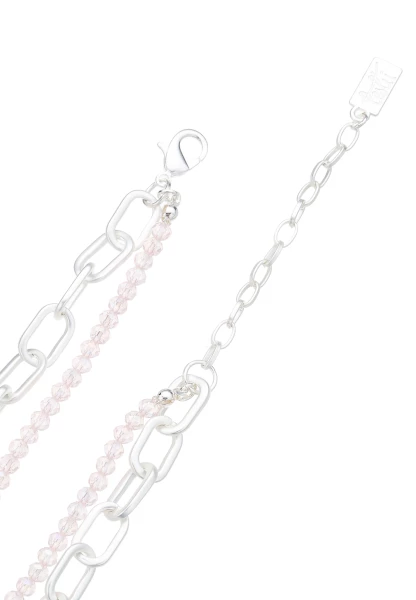 Leslii Layering Glieder-Kette Glasperlen Silber Beige