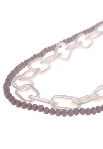 Leslii Layering Glieder-Kette Glasperlen Silber Grau
