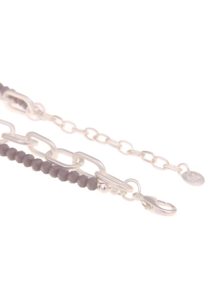 Leslii Layering Glieder-Kette Glasperlen Silber Grau