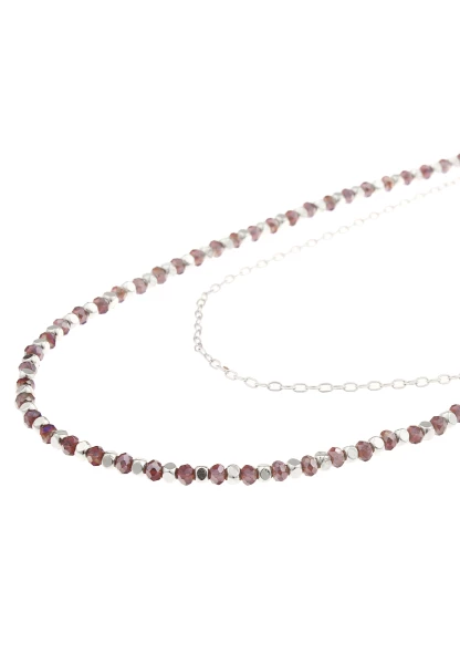 Leslii Layering Lange Halskette Glasperlen Grau Gunmetal Dunkelrot Silber
