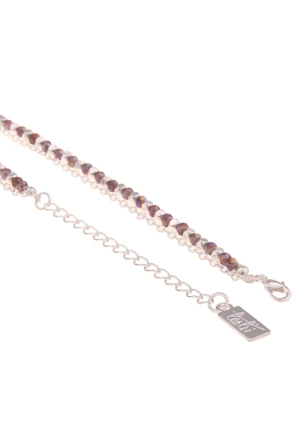 Leslii Layering Lange Halskette Glasperlen Grau Gunmetal Dunkelrot Silber