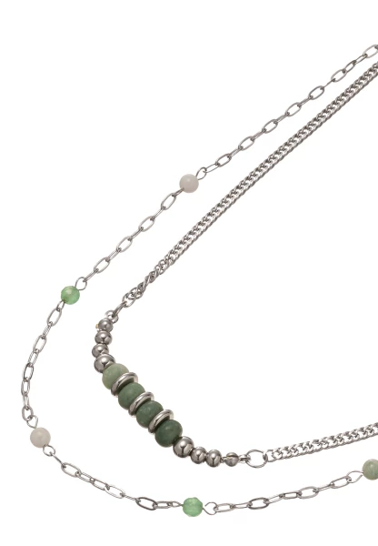 Leslii Layeringkette Mit Grünen Natur Und Glassteinen Aus Edelstahl