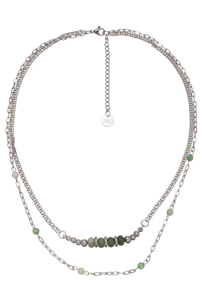 Leslii Layeringkette Mit Grünen Natur Und Glassteinen Aus Edelstahl