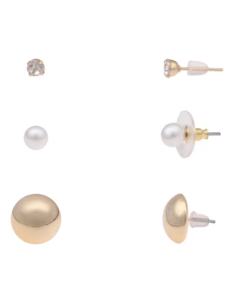 Leslii Ohrringe Ohrstecker Basic 3er Set in Gold Weiß