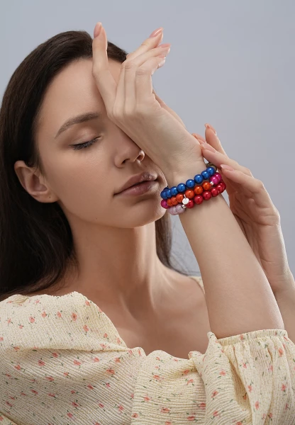 Leslii Reflective Pearl Perlen-Armband Magic 3D-Effekt Ø 10mm In Blau Khaki