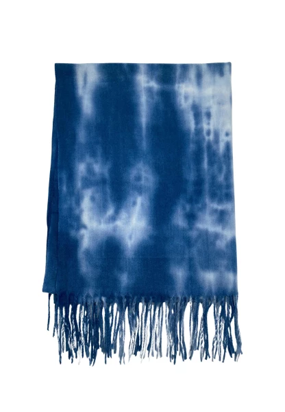 Leslii Schal Fransen Batik Blau