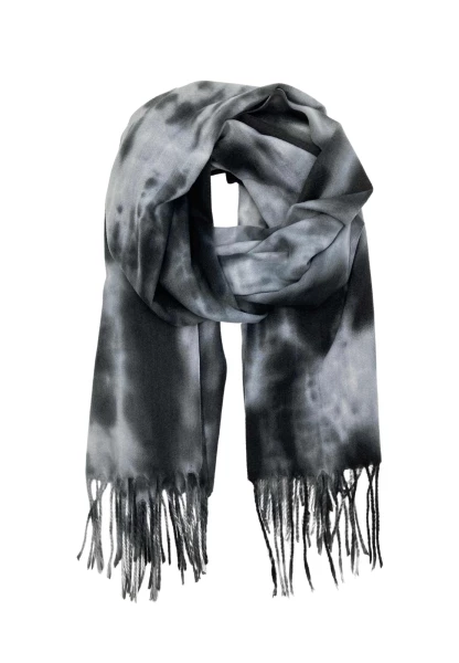 Leslii Schal Fransen Batik Schwarz Grau Leslii Schal Fransen Batik Schwarz Grau