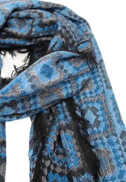 Leslii Schal Kachel-Muster Blauer Muster-Schal Fransen-Schal Gemustert In Blau Schwarz
