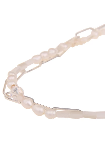 Leslii Süßwasser-Zuchtperlen Layering Glieder-Kette Silber Weiß