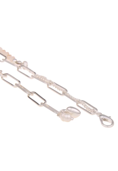 Leslii Süßwasser-Zuchtperlen Layering Glieder-Kette Silber Weiß