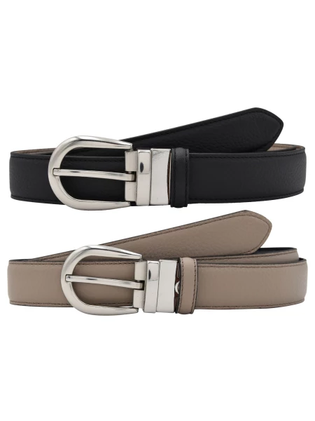 Leslii Wende-Gürtel Narbung aus Kalbsnappaleder in Schwarz Taupe