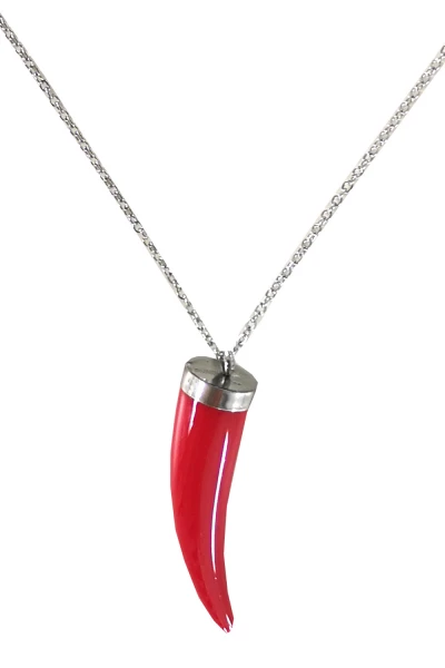 SALE Leslii Kurze Halskette Zahn In Silber Rot