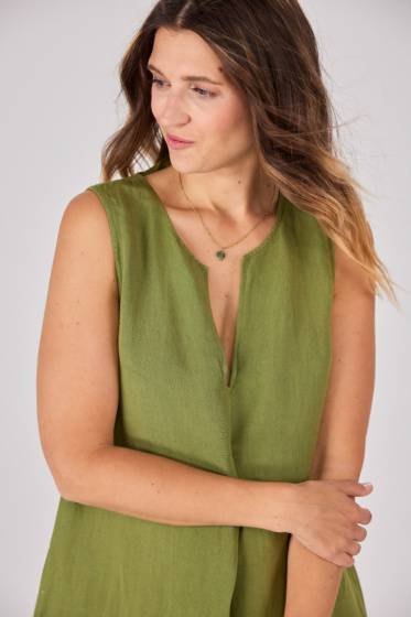 Lieblingsstück Ärmelloses Leinenkleid mit Falte